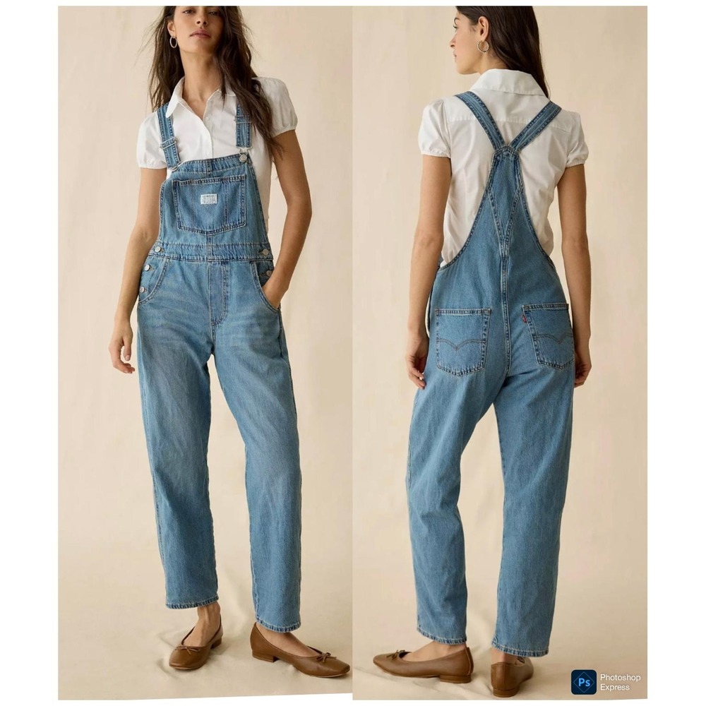 Levis Vintage Overall Light Wash Blue Denim Straight Leg Dungarees Size Small